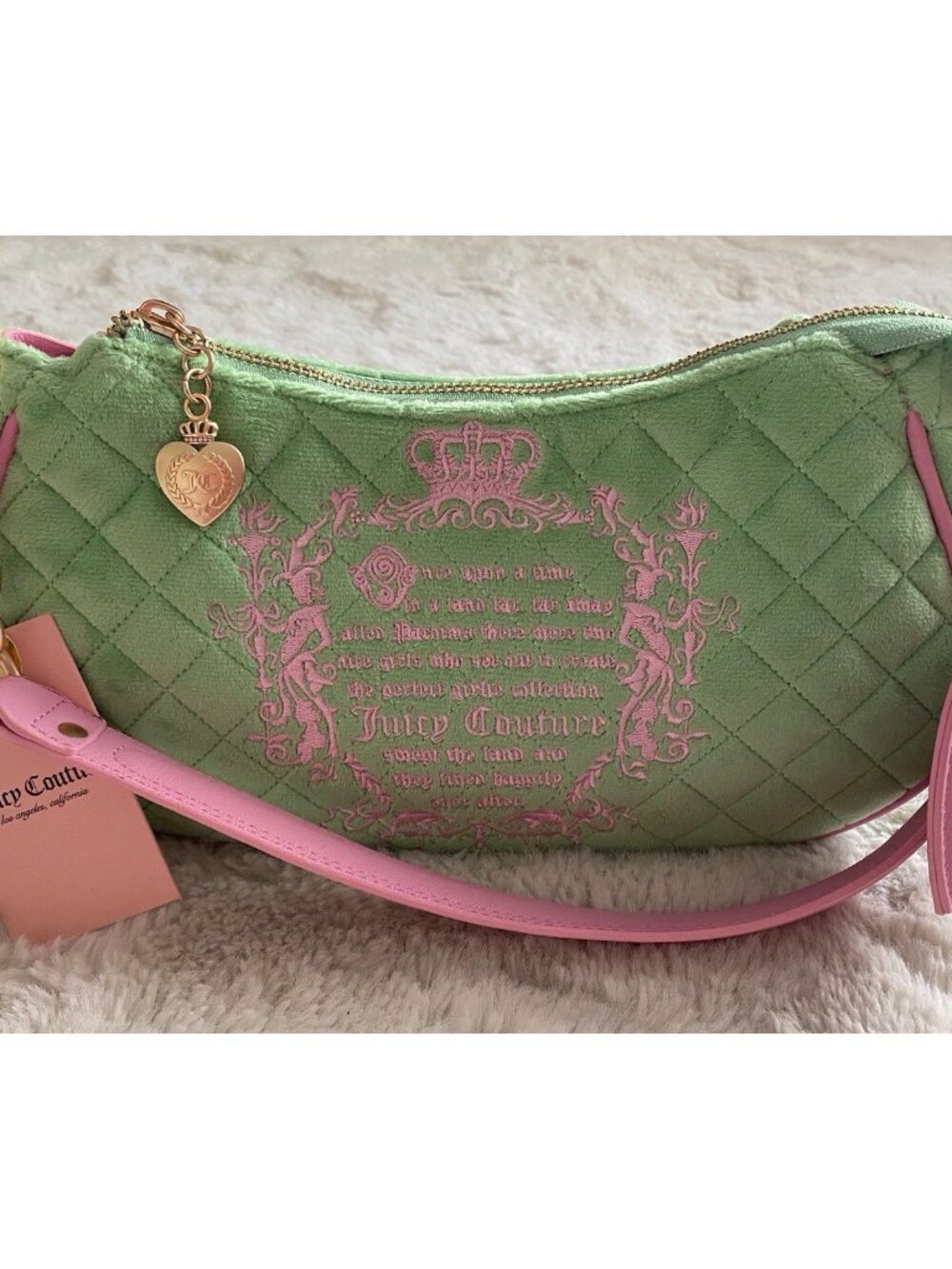 Juicy Couture Juicy Tale Shoulder Bag Retro Green Pink Quilted‎ Bag Purse NEW